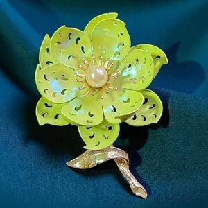 Coro Iridescent Lime Green Flower Brooch
